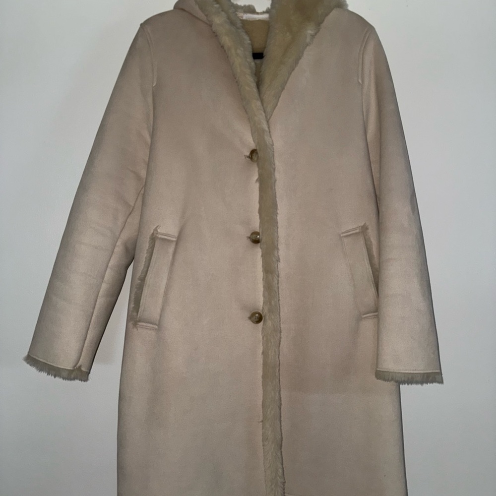 Uniqlo Cream Teddy Jacket with Hood